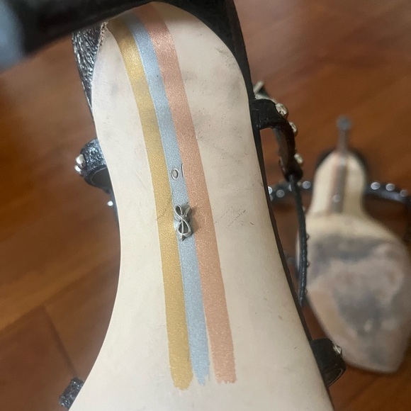 Sam Edelman Sandal Patent Leather Open Toe Studded 4.5" Heel Black - Picture 5 of 8